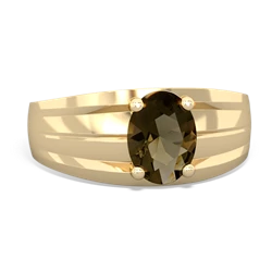 Smoky Quartz Men's Two Lane 14K Yellow Gold ring R0363