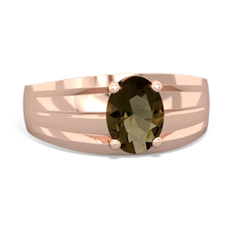 Smoky Quartz Men's Two Lane 14K Rose Gold ring R0363