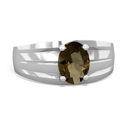 Smoky Quartz Men's Two Lane 14K White Gold ring R0363