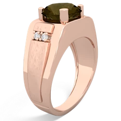 Smoky Quartz Men's 9Mm Round 14K Rose Gold ring R1822