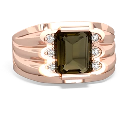 Smoky Quartz Men's 9X7mm Emerald-Cut 14K Rose Gold ring R1835