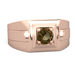 Smoky Quartz Men's Squared Circle 14K Rose Gold ring R0480