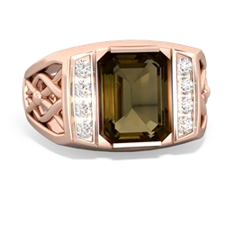 Smoky Quartz Men's Vine 14K Rose Gold ring R0490