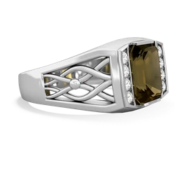 Smoky Quartz Men's Vine 14K White Gold ring R0490