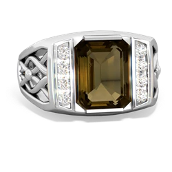 Smoky Quartz Men's Vine 14K White Gold ring R0490