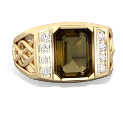 Smoky Quartz Men's Vine 14K Yellow Gold ring R0490