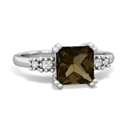 Smoky Quartz Art Deco Princess 14K White Gold ring R2014