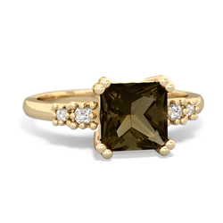 Smoky Quartz Art Deco Princess 14K Yellow Gold ring R2014