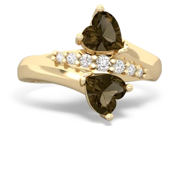 Smoky Quartz Heart To Heart 14K Yellow Gold ring R2064