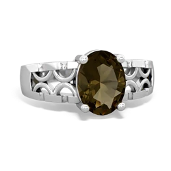 Smoky Quartz Art Deco Filigree 14K White Gold ring R2322