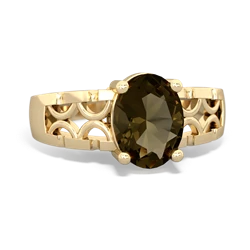 Smoky Quartz Art Deco Filigree 14K Yellow Gold ring R2322