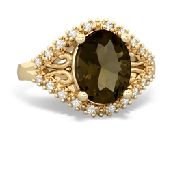 Smoky Quartz Antique Style Cocktail 14K Yellow Gold ring R2564
