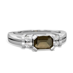 Smoky Quartz Art Deco East-West 14K White Gold ring R2590