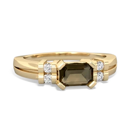 Smoky Quartz Art Deco East-West 14K Yellow Gold ring R2590