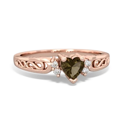 Smoky Quartz Filligree Scroll Heart 14K Rose Gold ring R2429