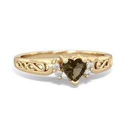 Smoky Quartz Filligree Scroll Heart 14K Yellow Gold ring R2429