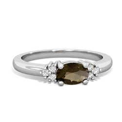 Smoky Quartz Simply Elegant East-West 14K White Gold ring R2480