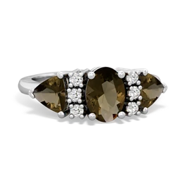 Smoky Quartz Antique Style Three Stone 14K White Gold ring R2186