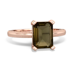 Smoky Quartz Milgrain Scroll 14K Rose Gold ring R2338