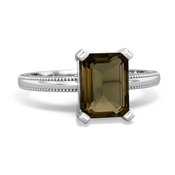 Smoky Quartz Milgrain Scroll 14K White Gold ring R2338