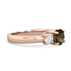 Smoky Quartz Diamond Three Stone Round Trellis 14K Rose Gold ring R4018