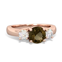 Smoky Quartz Diamond Three Stone Round Trellis 14K Rose Gold ring R4018