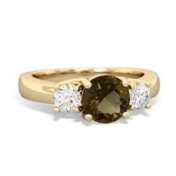 Smoky Quartz Diamond Three Stone Round Trellis 14K Yellow Gold ring R4018