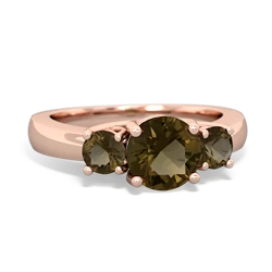 Smoky Quartz Three Stone Round Trellis 14K Rose Gold ring R4018