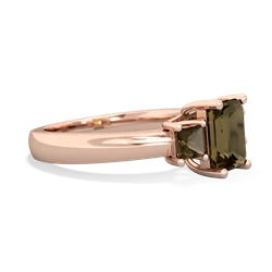 Smoky Quartz Three Stone Emerald-Cut Trellis 14K Rose Gold ring R4021