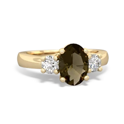 Smoky Quartz Diamond Three Stone Oval Trellis 14K Yellow Gold ring R4024