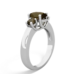 Smoky Quartz Three Stone Oval Trellis 14K White Gold ring R4024