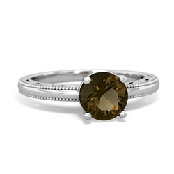 Smoky Quartz Milgrain Filigree 14K White Gold ring R5090