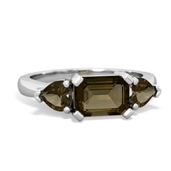 Smoky Quartz Three Stone 14K White Gold ring R5235