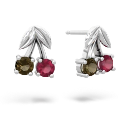 Smoky Quartz Sweet Cherries 14K White Gold earrings E7001