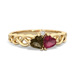 Smoky Quartz Heart To Heart Braid 14K Yellow Gold ring R5870