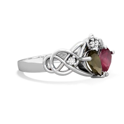 Smoky Quartz 'One Heart' Celtic Knot Claddagh 14K White Gold ring R5322