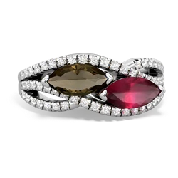 Smoky Quartz Diamond Rivers 14K White Gold ring R3070