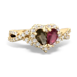 Smoky Quartz Diamond Twist 'One Heart' 14K Yellow Gold ring R2640HRT