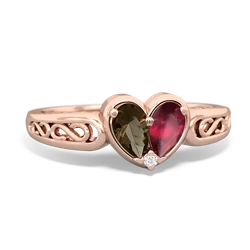 Smoky Quartz Filligree 'One Heart' 14K Rose Gold ring R5070