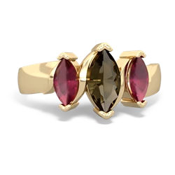 Smoky Quartz Three Peeks 14K Yellow Gold ring R2433