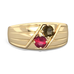 Smoky Quartz Men's Streamline 14K Yellow Gold ring R0460