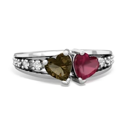 Smoky Quartz Heart To Heart 14K White Gold ring R3342