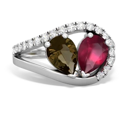 Smoky Quartz Nestled Heart Keepsake 14K White Gold ring R5650