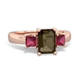 Smoky Quartz Three Stone Emerald-Cut Trellis 14K Rose Gold ring R4021