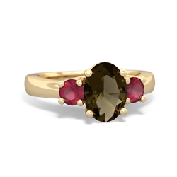 Smoky Quartz Three Stone Oval Trellis 14K Yellow Gold ring R4024