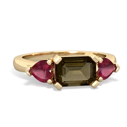 Smoky Quartz Three Stone 14K Yellow Gold ring R5235