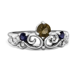 Smoky Quartz Crown Keepsake 14K White Gold ring R5740