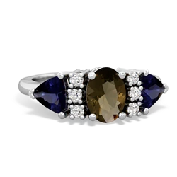 Smoky Quartz Antique Style Three Stone 14K White Gold ring R2186