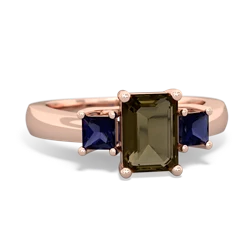 Smoky Quartz Three Stone Emerald-Cut Trellis 14K Rose Gold ring R4021