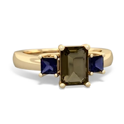 Smoky Quartz Three Stone Emerald-Cut Trellis 14K Yellow Gold ring R4021